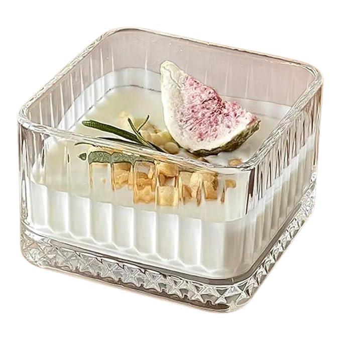 Glass Square Dessert Bowls, Transparent Serving Cups for Ice Cream and Pudding (Set of 4)