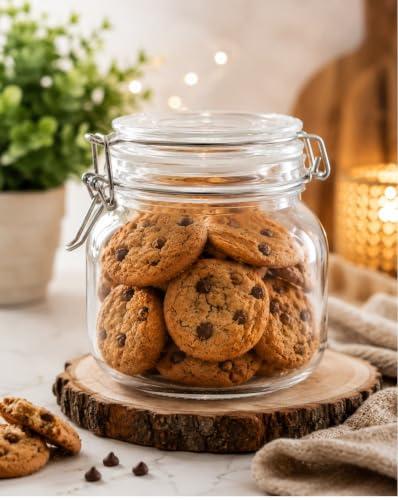 Square Glass Jar with Swing Cap, Airtight Storage Container for Cookies, Biscuits, Snacks, Dry Fruits & Kitchen Organization (Clear)