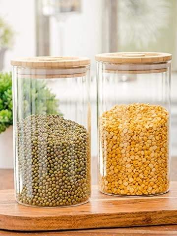 1200 ML Airtight clear glass storage canister with wood lid food storage container jar with sealing bamboo lid for kitchen storage and multipurpose use (4)