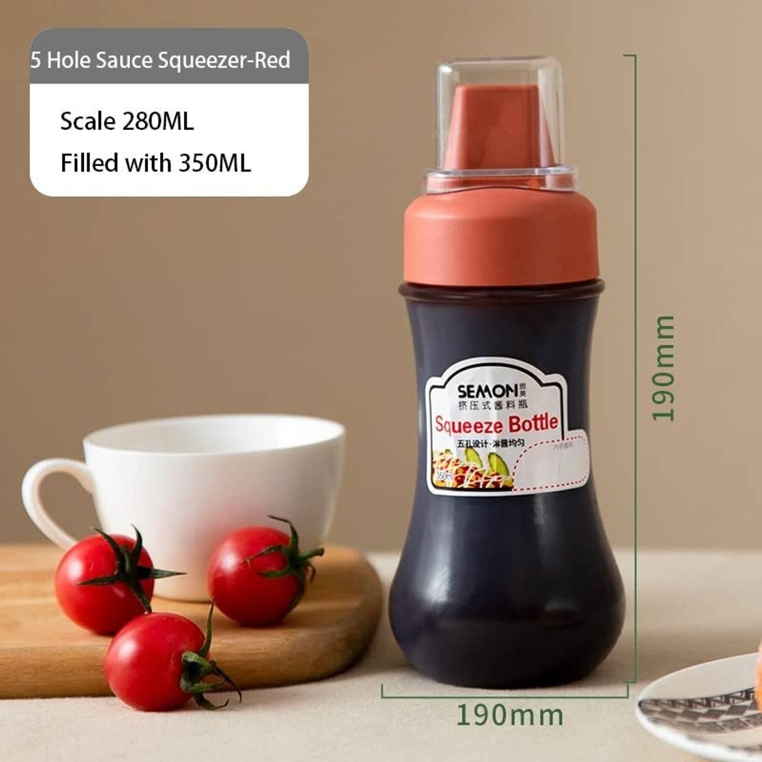NIRMATSARAY Sauce Dispenser Ketchup Bottle Gadget Refillable Five Hole Container with Lid 350 ml Plastic Bottle