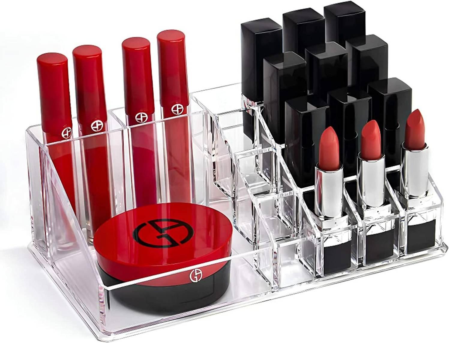 Eyelet Acrylic Makeup Organizer Cosmetic Storage Box Lipstick Nail Paint/Polish Holder Make-up Lipstick Organizer, 16 Lipstick Section Cosmetic Storage Box Vanity Box