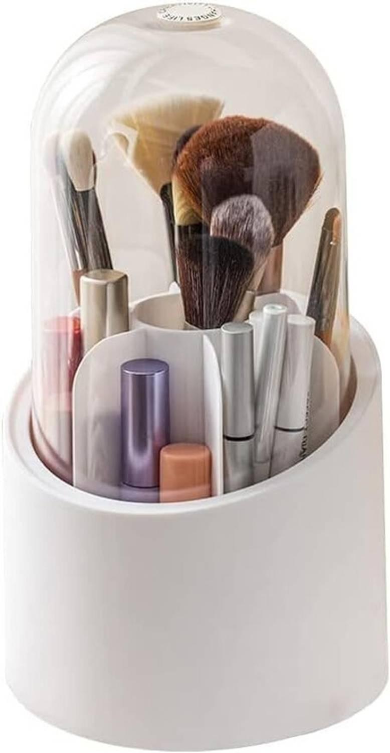 mrquee Rani Makeup Brush Holder, 360 Rotating Cosmetics with Lid for Vanity Dustproof Cosmetics, Stationery, Storage Bucket Vanity Box