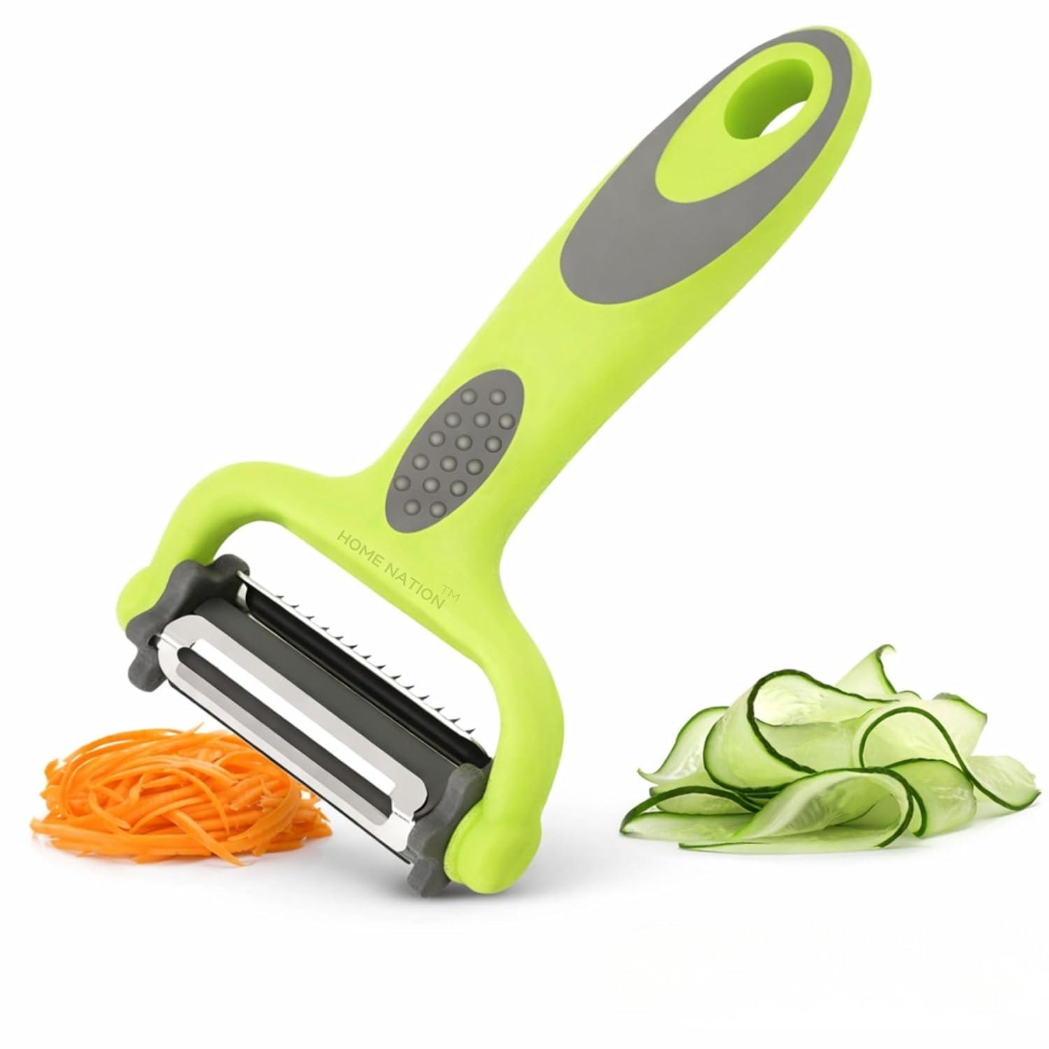 3-in-1 Stainless Steel Vegetable & Fruit Peeler | Julienne, Serrated & Straight Blades | Multipurpose Rotary Peeler for Kitchen, Salad & Daily Use