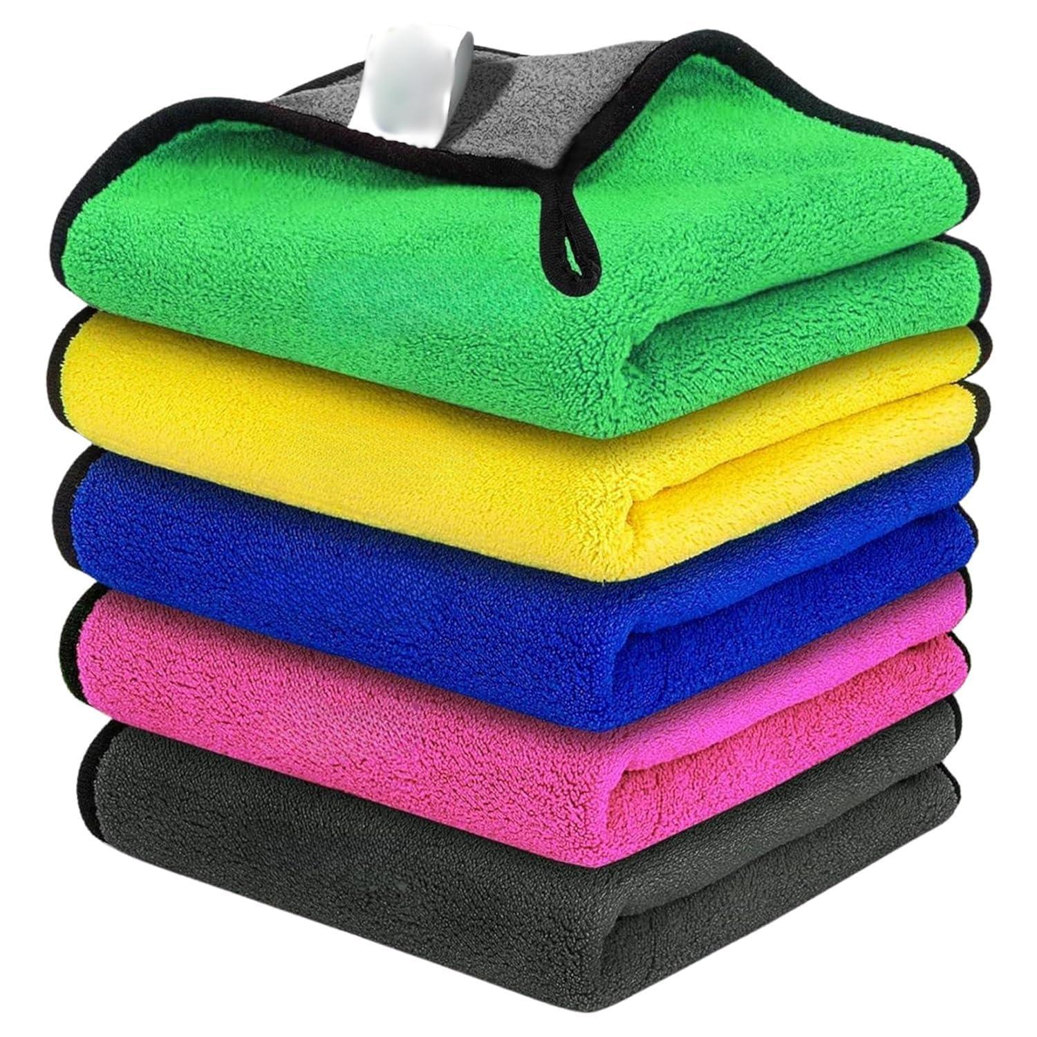 800 GSM Heavy Microfiber Cloth for Car Cleaning and Detailing, Dual Sided, Extra Thick Plush Microfiber Towel Lint-Free, 30cm x 40cm, Pack of 5, Multicolor