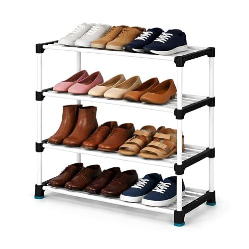 Plexus Plastic Shoe Rack 4 Tier for Home | Space Saving Tall Shoe Organizer Stand | Lightweight, Easy to Assemble Footwear Storage for Bedroom, Living Room & Entryway (White)