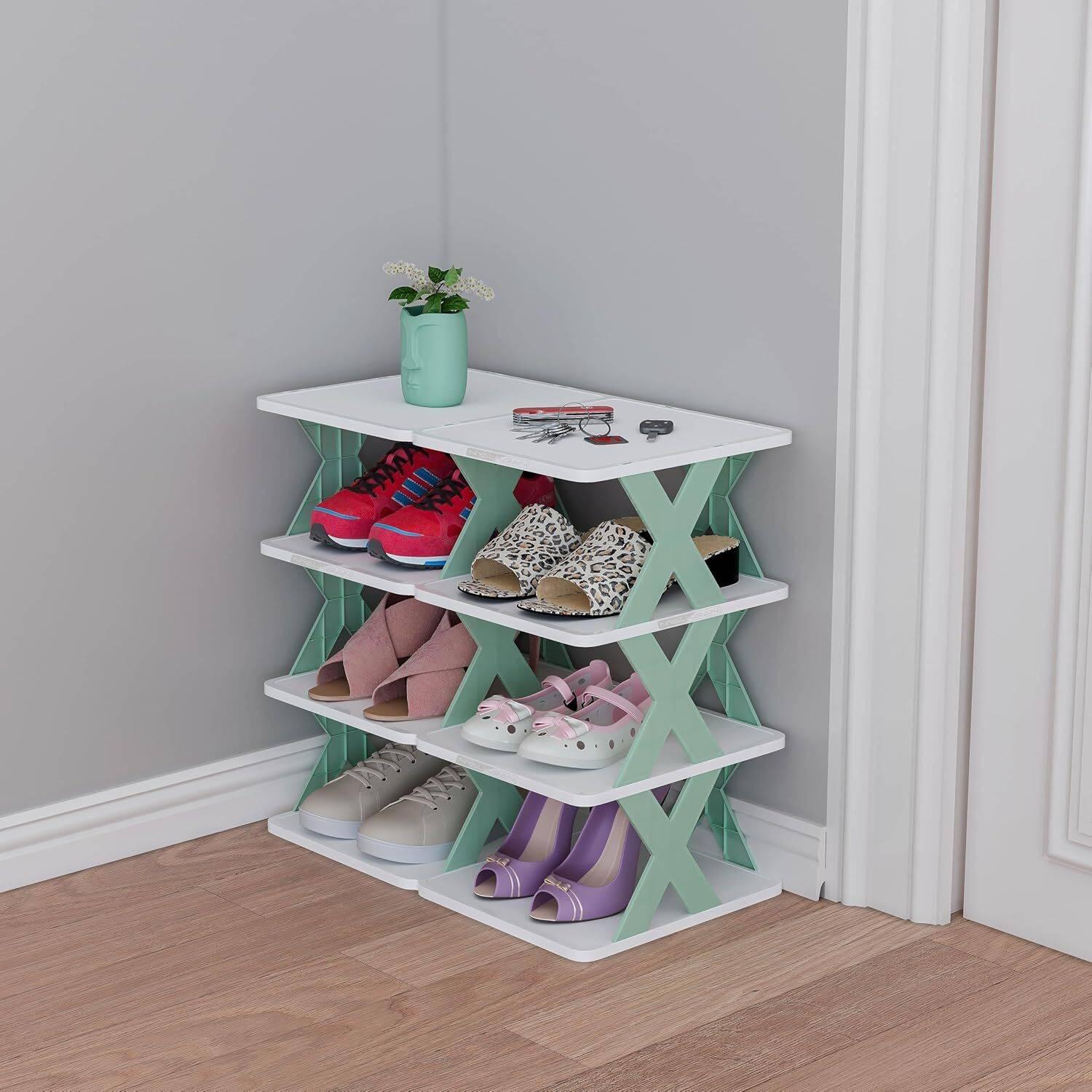 Jiyan Enterprise Stackable 4 Layer Shoe Rack with Adjustable Slots Stylish & Easy Assembly Plastic Shoe Stand