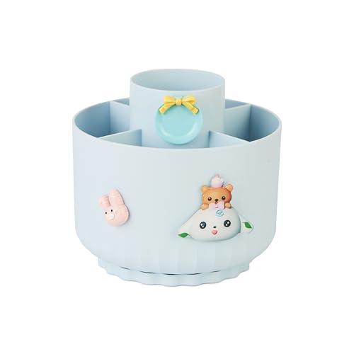 Pen & Pencil Holders and Stationery Organiser I 5 Compartment 360 Degree Rotating Pencil Holder Makeup Brush Holder I Multi Functional Storage Stand for Home & Office I Plastic (Blue)