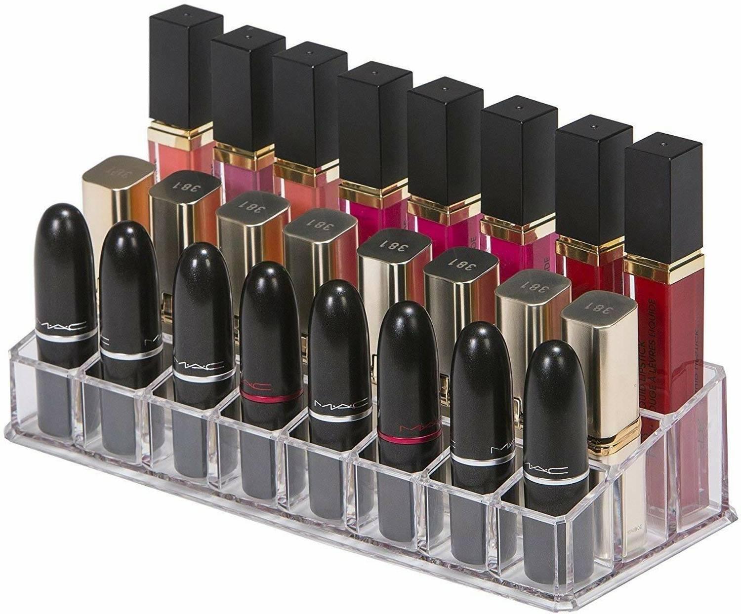 Adhunyk 24 Grid Compartment Lipstick Stand Storage Holder Make up Organizer 24 compatment Vanity Box