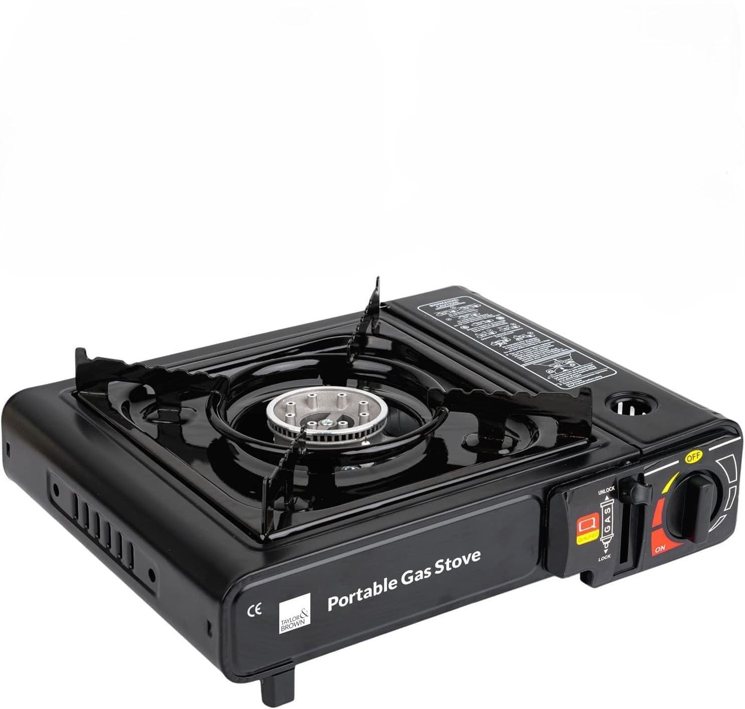 Taylor & Brown Portable Gas Stove, Dual Fuel Butane Camping Cooker for Home and Travel, Black