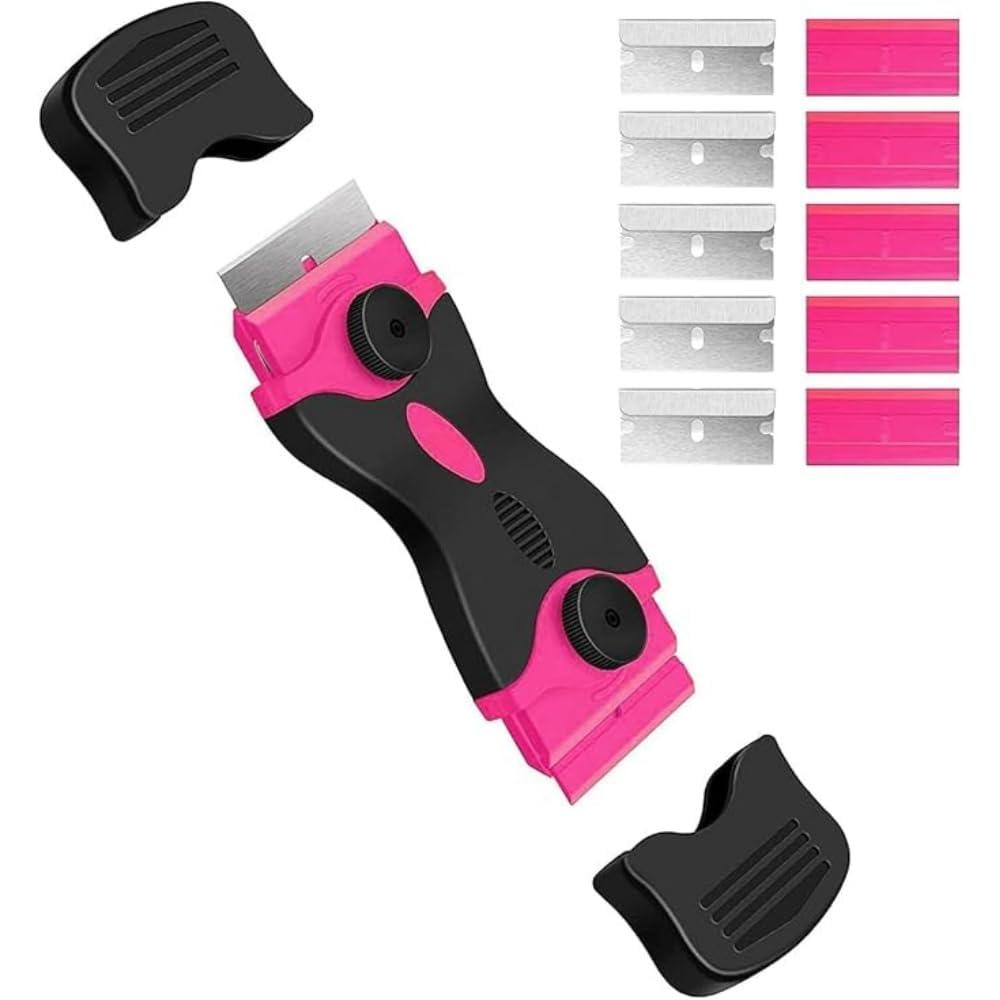 Multipurpose Razor Scraper Tool for Paint, Glue & Sticker Removal – Cleaning Scraper with 10 Blades (5 Metal + 5 Plastic)