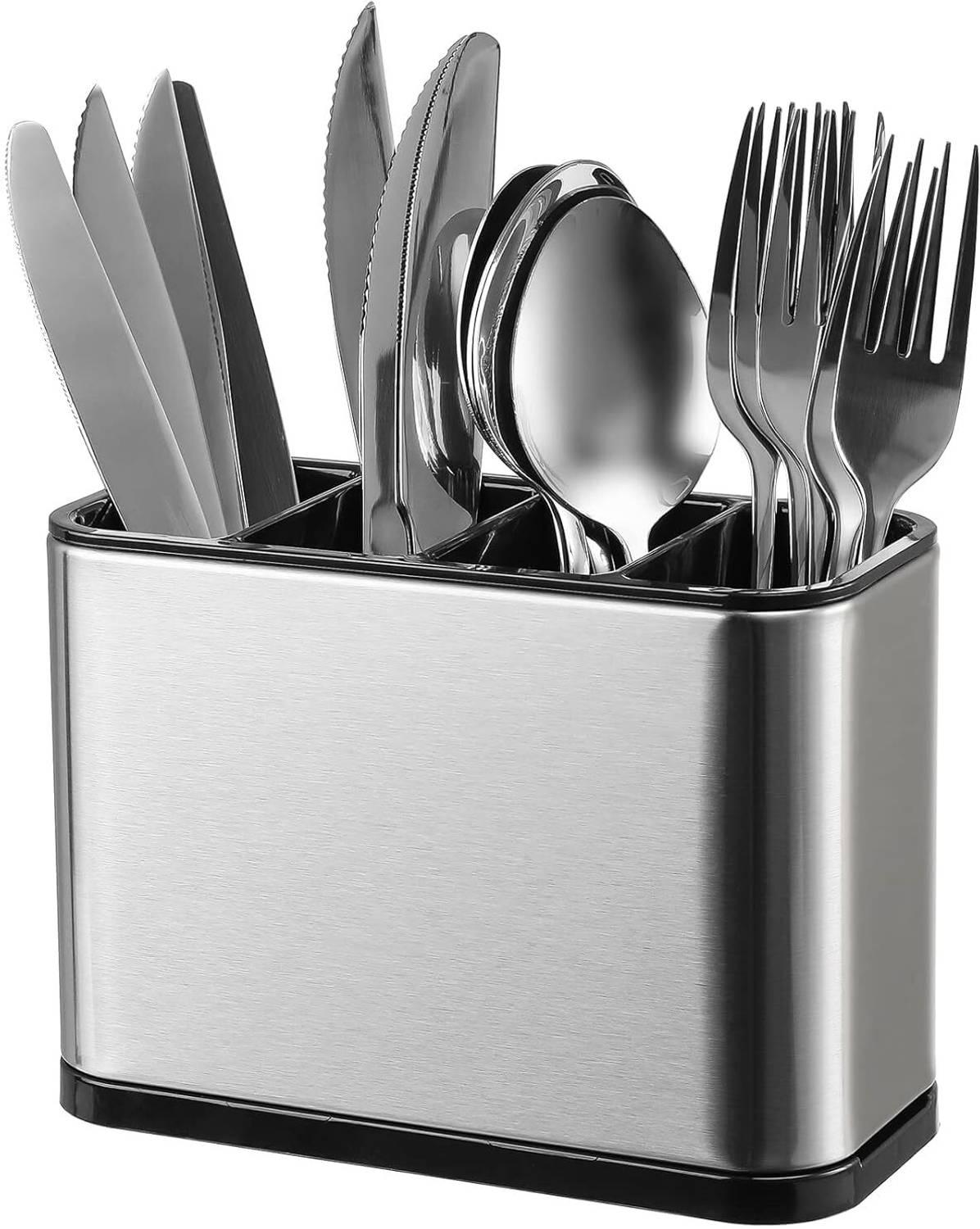 DARDRIS Stainless Steel 4-Slot Cutlery Holder Utensil Holder Kitchen Countertop Stainless Steel Cutlery Set