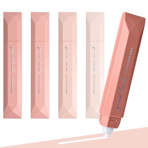 Temiary 5 Pcs White Instant Correction Tapes, Tape Pens for Aesthetic Correction, Easy to Use, Pen Shape Applicator for Students, School Supplies and Office Supplies (Pink)
