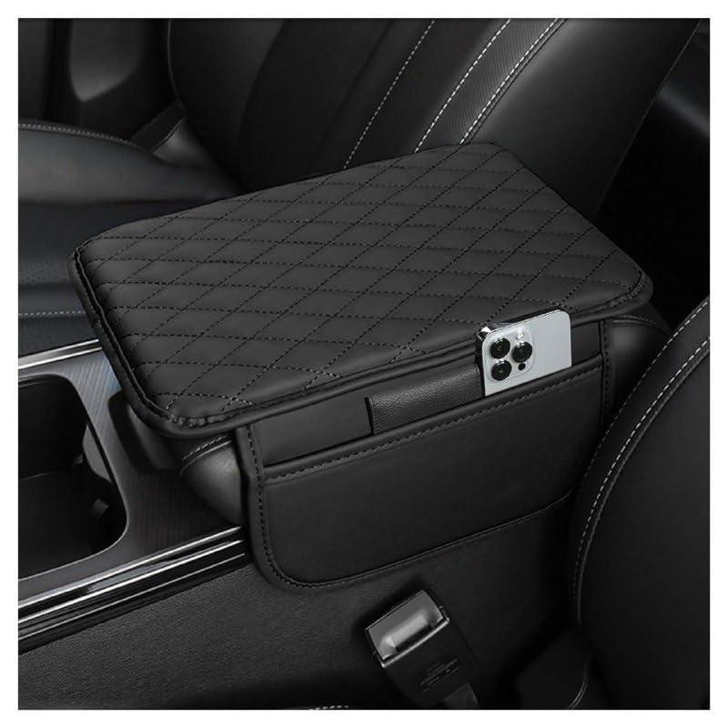 Upgraded Car Armrest Cover, Microfiber Leather Arm Rest for Car Cushion with 2 Pocket Car Organizer, Universal Car Interior Accessories for Cars SUV Trucks (Black)