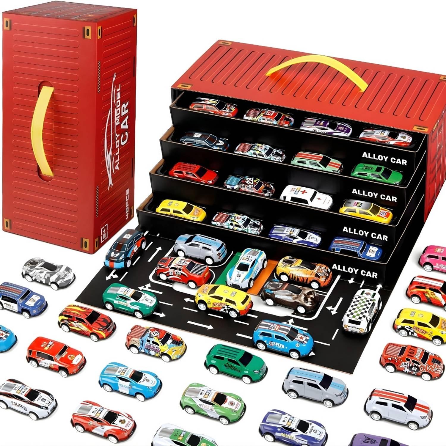 TRIONZA Pull Back Racing 48 Car Toy with Carry Container Box-517