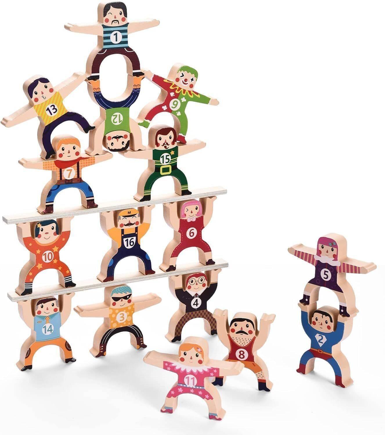 pareek Clown Wooden Balancing Stacking Game with16pcs Block Toys