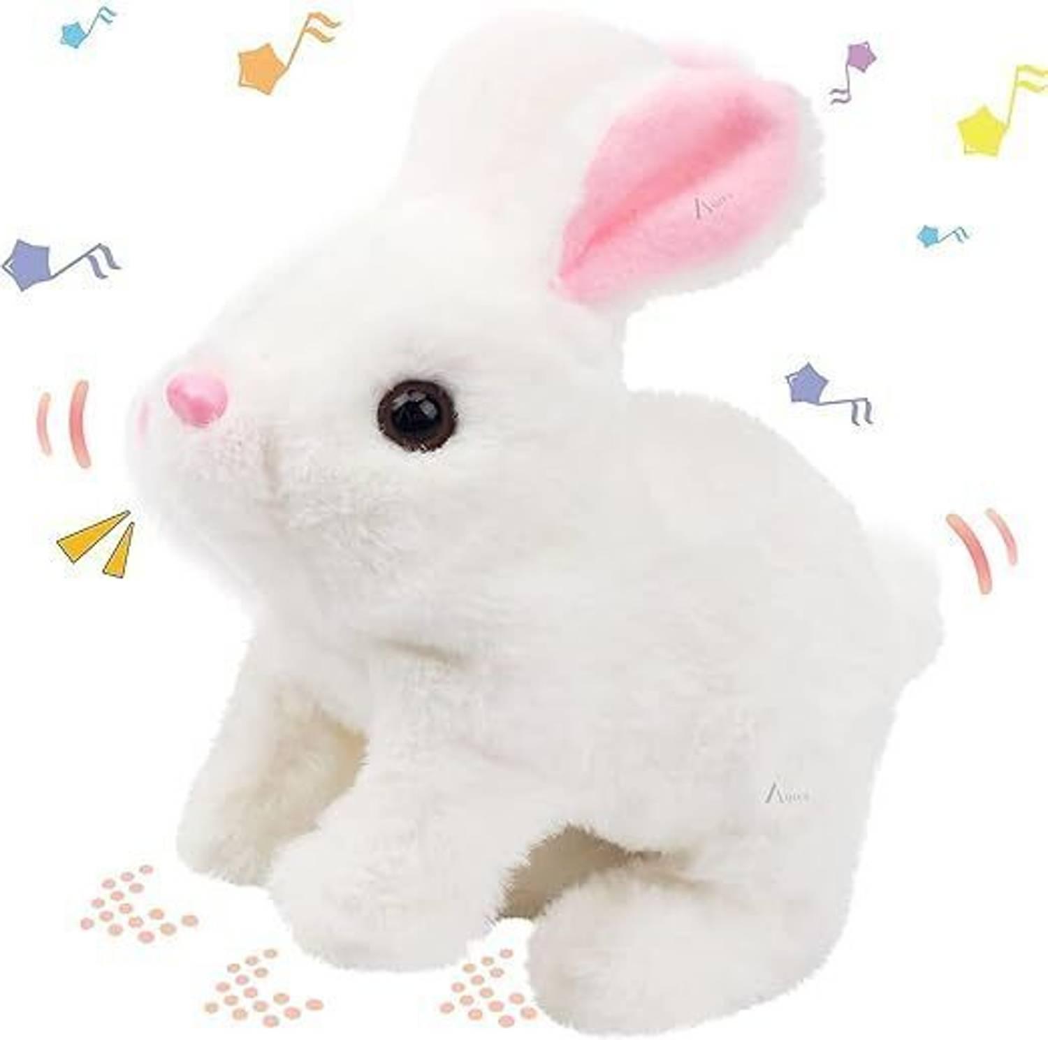AJDK MART Hopping Walking Bunny Toy with Sounds, Jumping Rabbit Wiggling Ears, Moving SofT - 18 cm