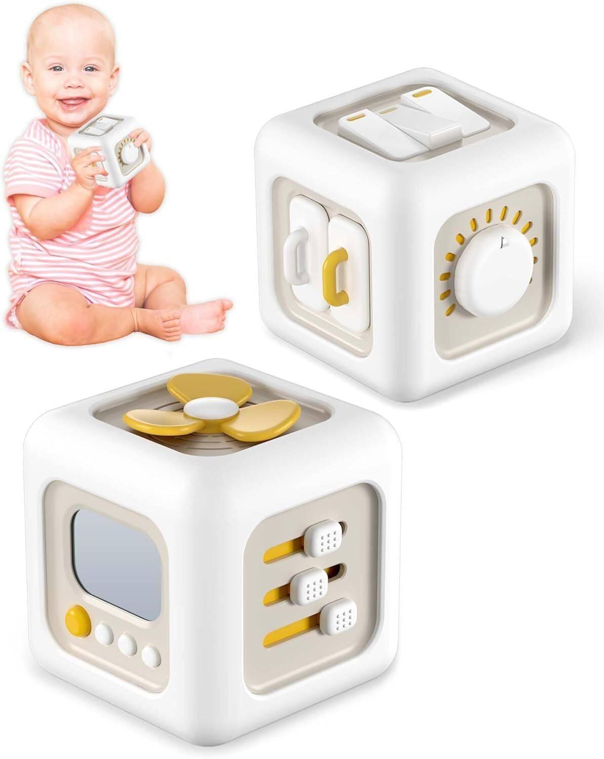 SUNNIFA Montessori Toys 6 In 1 Preschool Board & Sensory Busy Activity Cube Toys