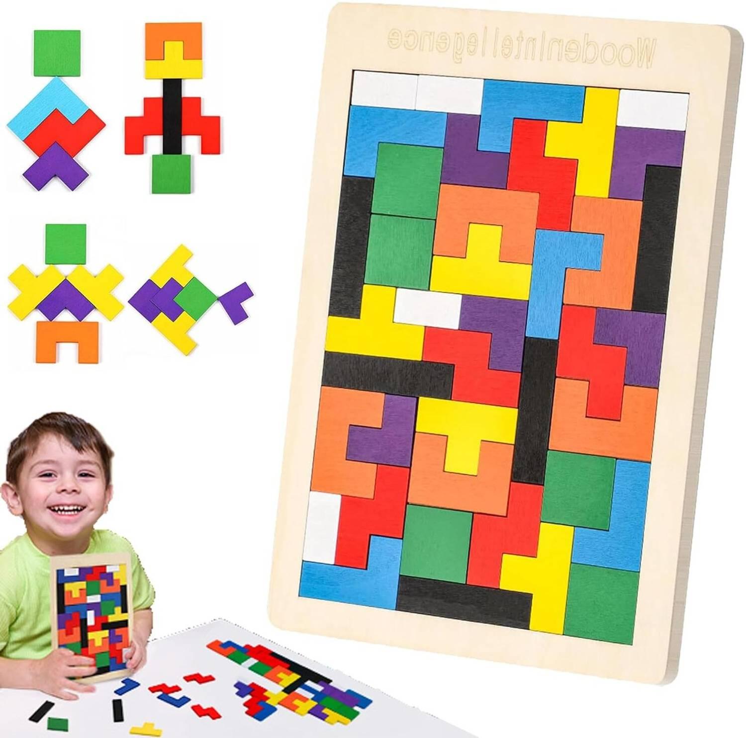 Belanto Wooden Russian Blocks Puzzle for Kids Adults,Wood Intelligence Jigsaw Tetris