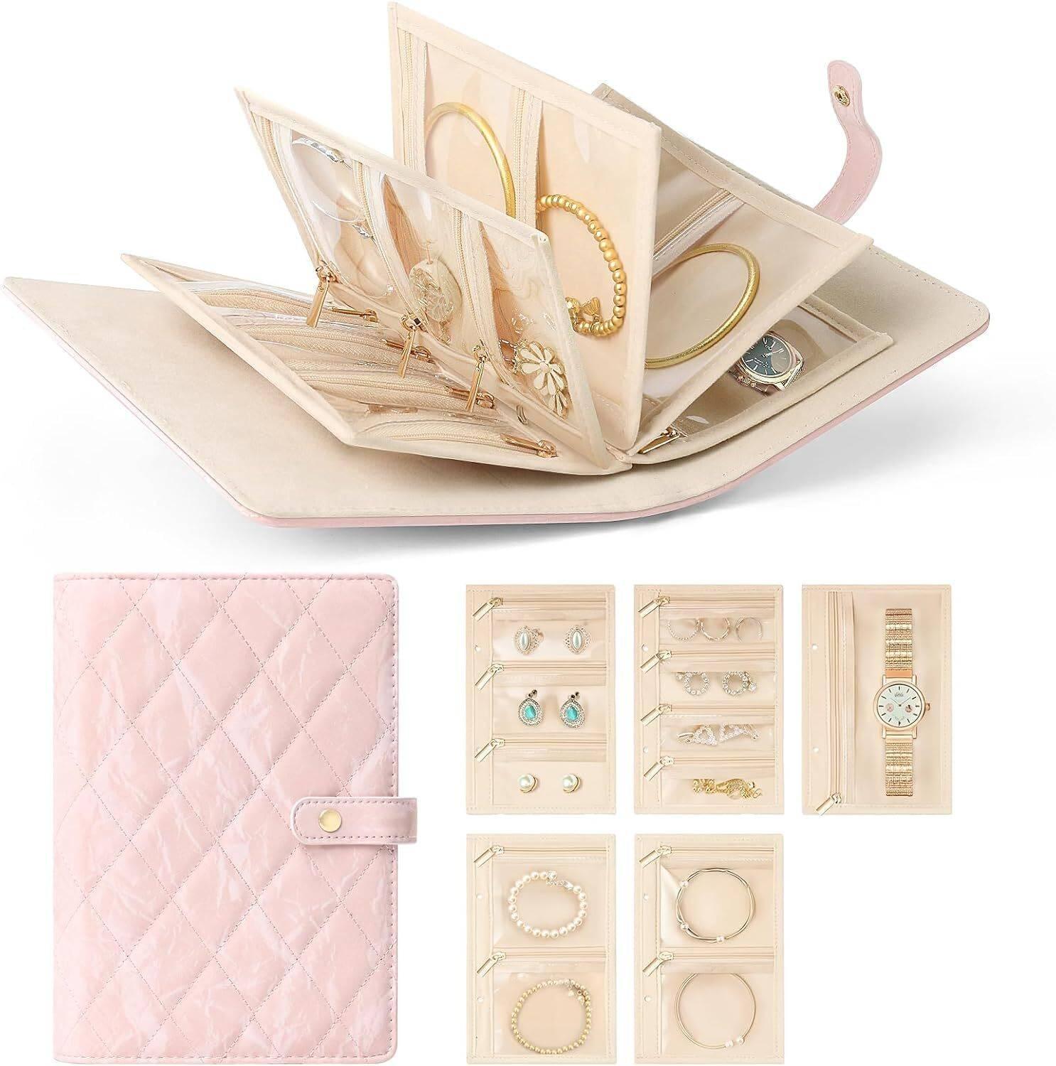 Laxvila Travel Jewelry Organizer Case, Portable Jewelry Organizers Storage Book with 5pc ravel Jewelry Organizer Case Vanity Box
