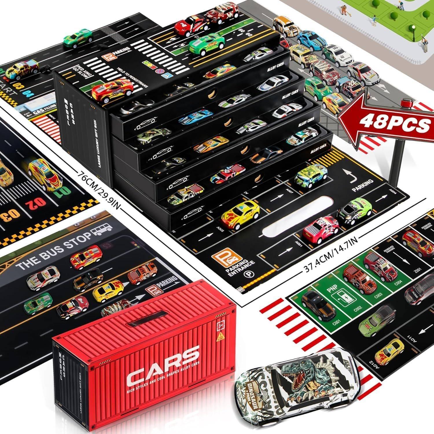 Wengonvila Kids Racing Car Toy Set with 48 Die Cast Vehicles and Parking Station