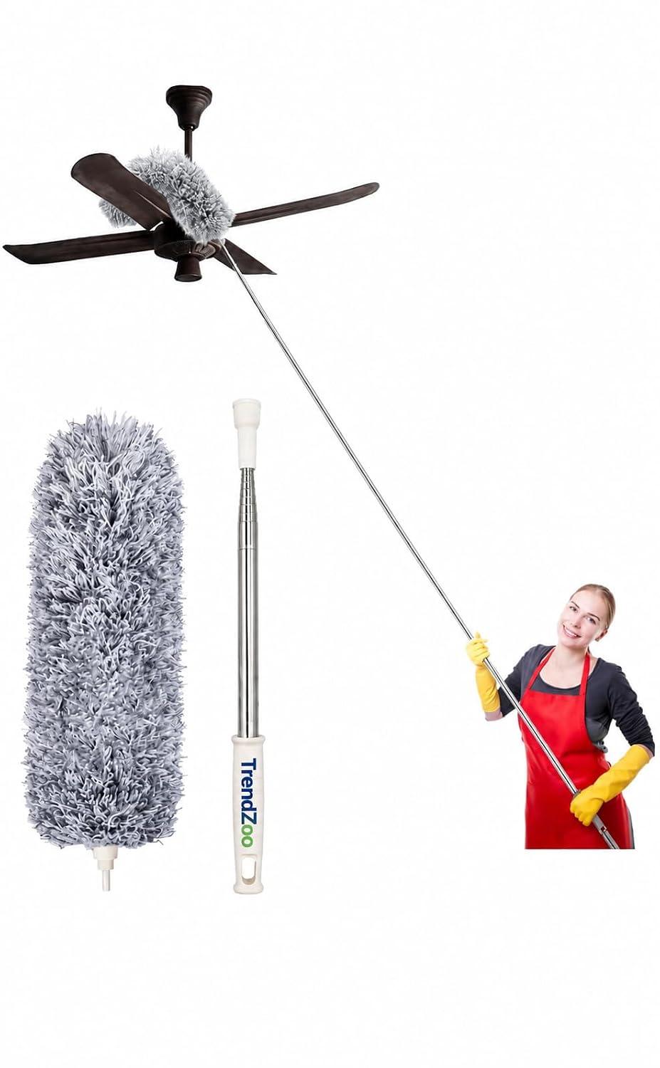 TrendZoo Microfiber Long Feather Duster- Bendable & Detachable Fan Cleaning Duster with 100 inches Expandable Pole Handle, Washable, Stainless Steel Handle for Ceiling, Wall, Window Blinds, Furniture