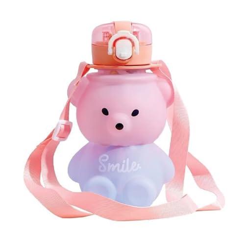 Kawaii Water Bottle for Kids with Cartoon Design & Leakproof Flip Lid - BPA Free Portable Sipper Cup with Carry Strap for School, Travel, Outdoor, Picnic and Daily Hydration (Crown Cup)