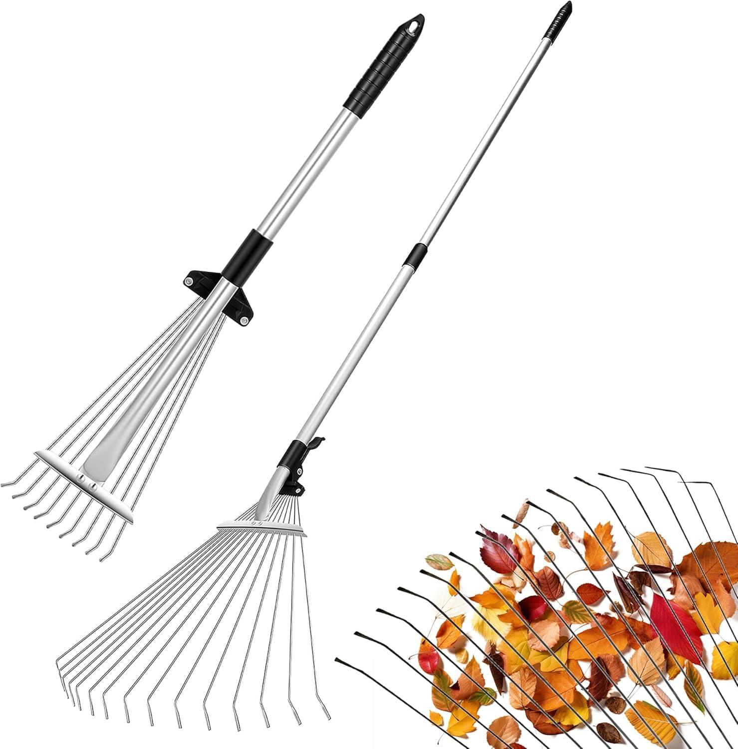 Garden Rake with Long Handle for Home Garden Leaf Cleaning Broom