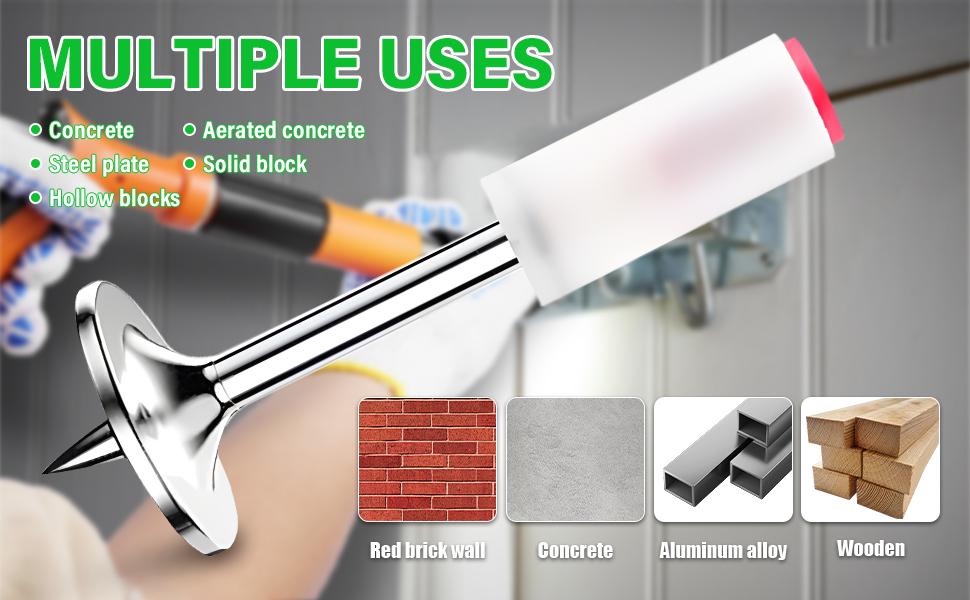 Nail Gun Manual Steel Nails 7.3mm Round Nails(100-pis) Wall Fastening Tool For Cement Concrete Wall Metal Portable Shooting Nail Fixing Power Tool Machine