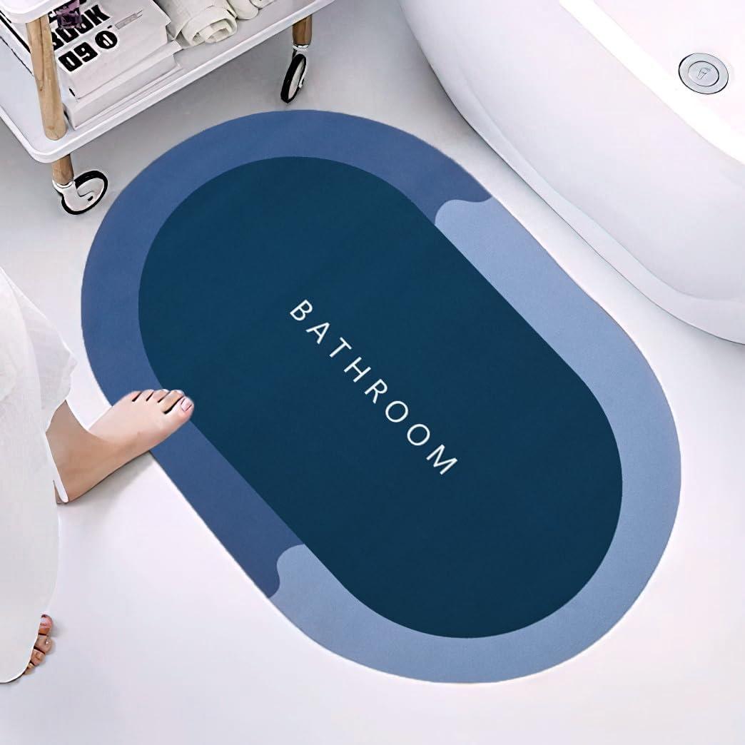 Oval Bath Mat, Blue, Bathroom Rug