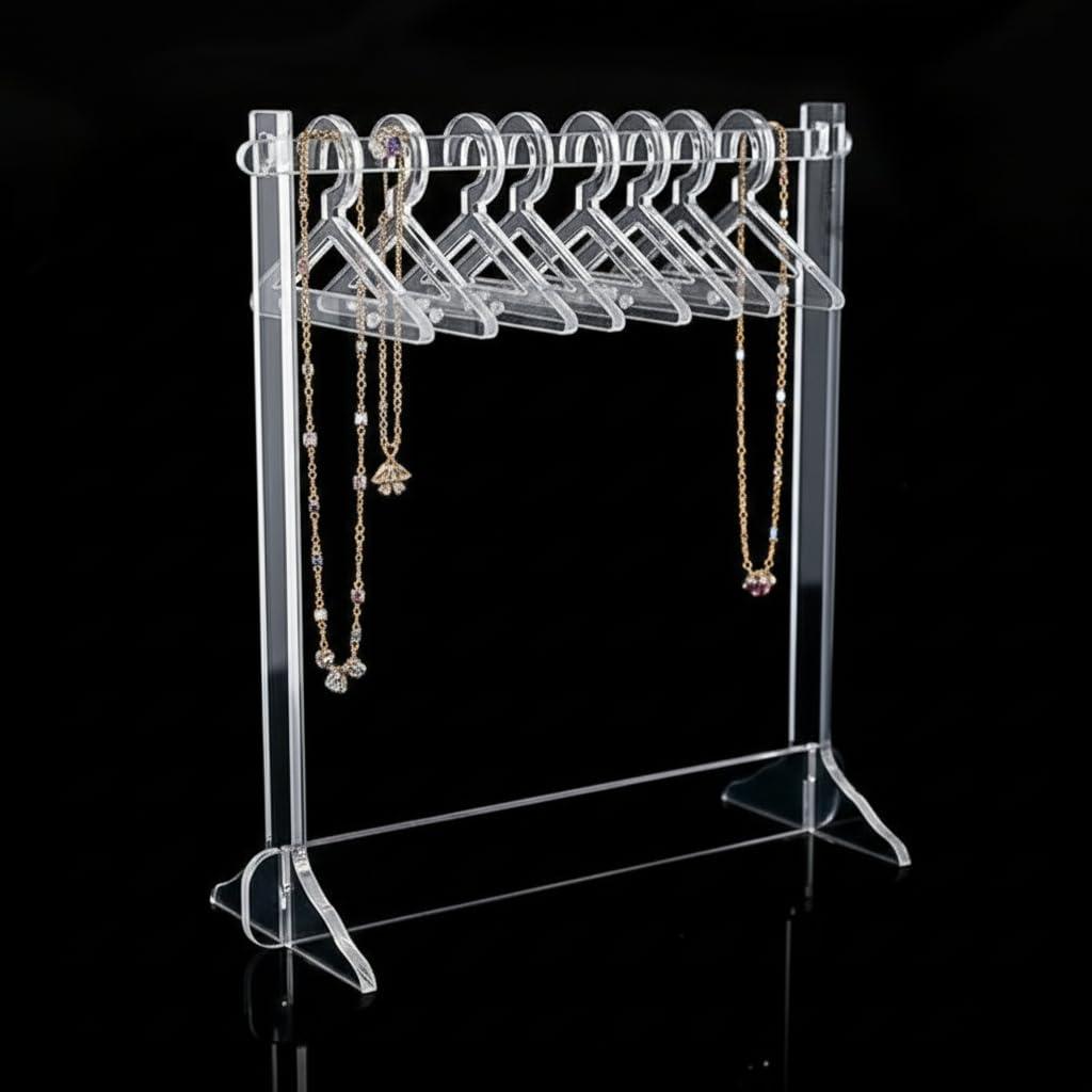 Acrylic Mini Hanger Jewelry Organizer Stand - Clear Earring Holder & Necklace Display Rack with 8 Tiny Hangers - Aesthetic Jewelry Tree for Studs, Hoops, and Dangle Earrings (Pack Of 1)