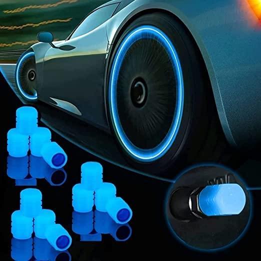 All-New Bike/Car Tyre Air Valve Caps, Fluorescent Tyre Valve Cap Night Glow Luminous Wheel Covers Illuminated Tire Caps Ideal for Car, Bike, Bicycle, Truck (Pack of - 8, Blue)
