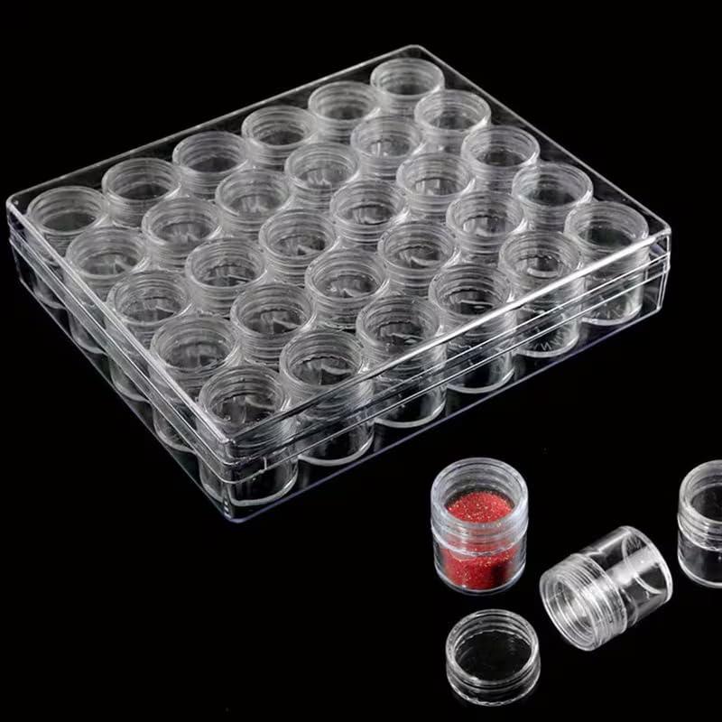 Clear Bead Storage Containers with 30 Screw-Top Jars | Diamond Painting Storage Organizer Box for Rhinestones, Nail Art, Glitter, Seed Beads, Craft Supplies | Transparent Plastic Mini Jar Set