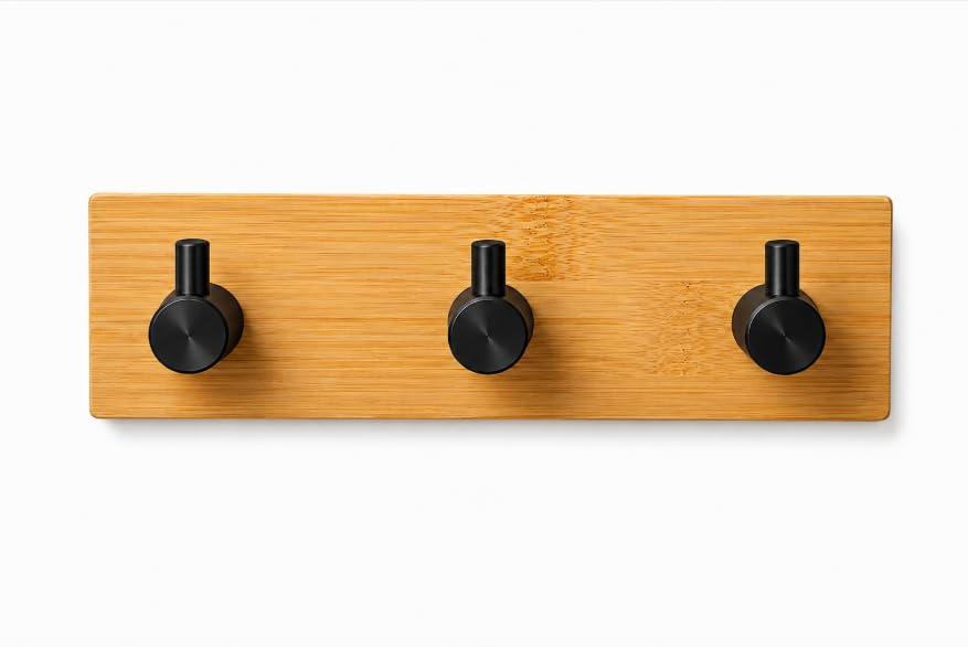 Self Adhesive Wooden Hanging Hook | Without Drilling Hooks for Wall | Wood Hooks for Bathroom, Kitchen, Bedroom, Door & Wall Mount Wooden Wall Hooks - 1 PCS - Silver - 3 Hook Rack