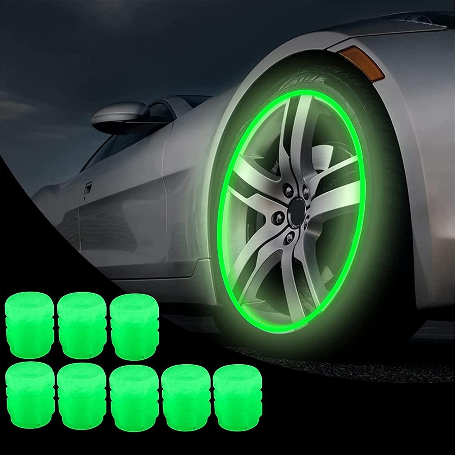 4PCS Glow in The Dark Tire Valve Stem Caps for Cars, Bikes & Motorcycles – Luminous Green Fluorescent Wheel Air Valve Caps, Universal Dustproof Tire Valve Covers for Auto, SUV, Bicycle & Truck