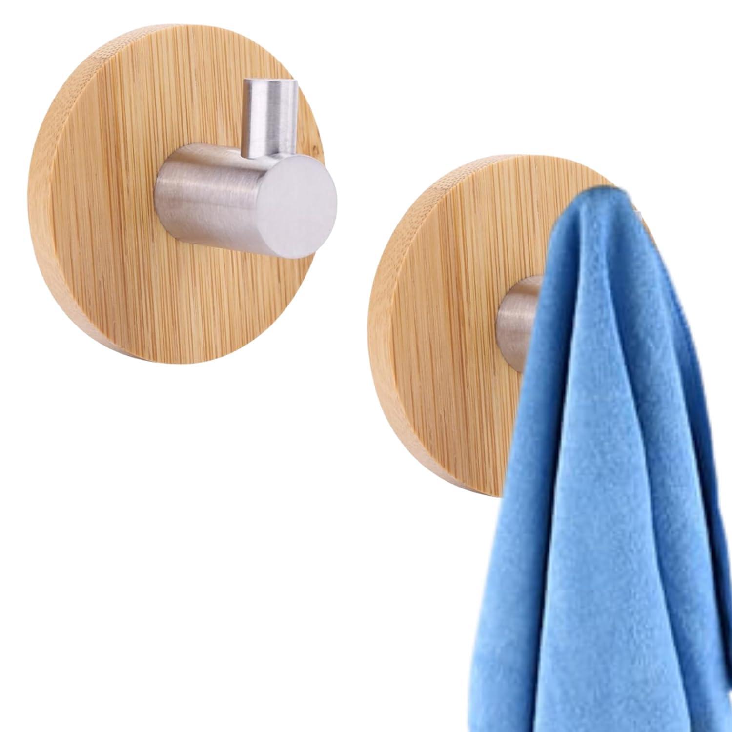 Wooden Wall Hooks for Hanging Bathroom and Kitchen Wooden Wall Hanging Hook, Wall Heavy Duty Home Decor Items for Bathroom Self Adhesive Hooks for Kitchen (Pack of 2)