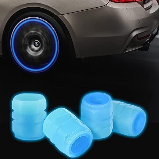 Night Glow Wheels Cap Tire Valve Stem for Car, Air Caps Cover Fluorescent, Auto Car Wheel Valve Stem Caps Cover for Car, Bike, Bicycle, Truck (Pack of - 4, Yellow)