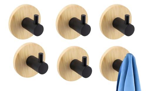 VINSU Wooden Heavy Duty Wall Mounted Hooks for Hanging No Drill Sticky Hooks for Bathroom, Kitchen & Door Wooden Wall Hanging Hook, Wall Home Decor Items (2 pcs Black Round Hook)