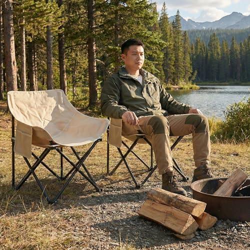 Kraptick Foldable Camping Chair – Heavy Duty Portable Moon Chair for Adults Rust Proof Lightweight Outdoor Folding Seat with Carry Bag for Hiking Fishing Garden Balcony & Picnic (Khaki)