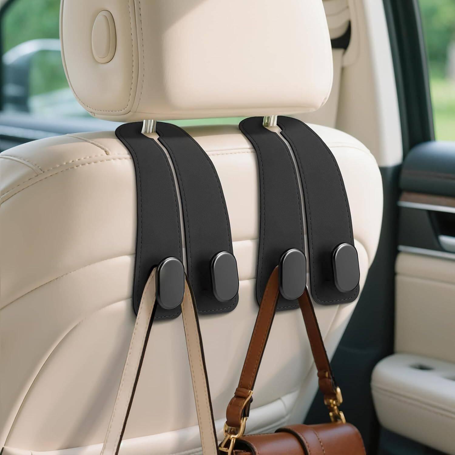 Panchhi store 2 Pcs Car Seat Headrest Leather Hooks Car Purse Holder Metal Hooks 360 Rotating Car Side Seat Catcher