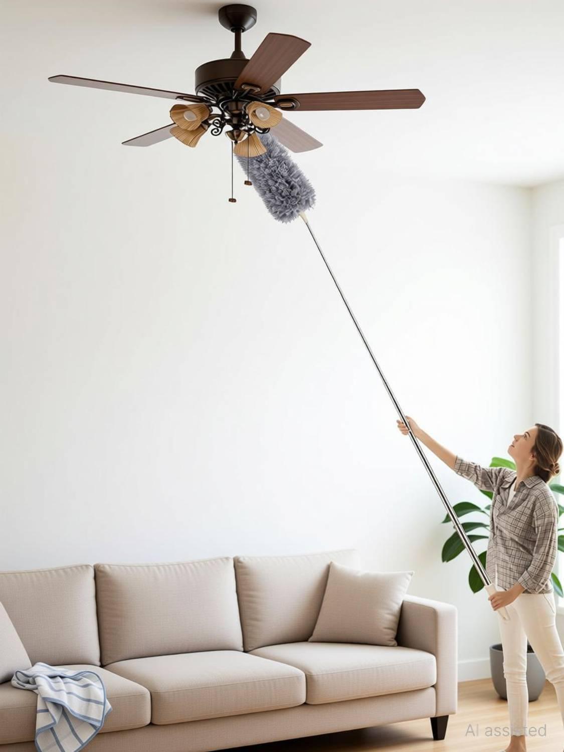 KRIYAART Ceiling Fan Duster with Telescopic Handle, Reusable Dust Cleaning Tool Microfibre Wet and Dry Brush
