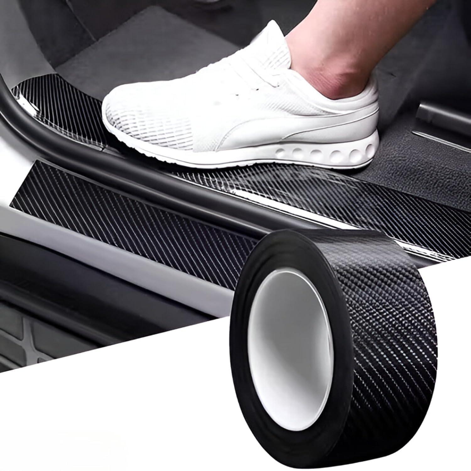 Carbon Fibre Paint Protection Film Tape, High Gloss Black Self-Adhesive PPF for Car Door Sill, Door Edge, Bumper & Interior Trim, Anti-Scratch Protective Wrap for Cars, SUVs & Bikes