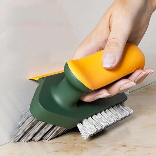RECLUSE 4 in 1 Floor Scrub Brush with Comfortable Grip & Soft Squeegee,Cleaning Brush with Comfort Handle, V-Shaped & Flexible Stiff Bristles Cleaning Brushes for Window Track, Tile Gaps, Sink Corner