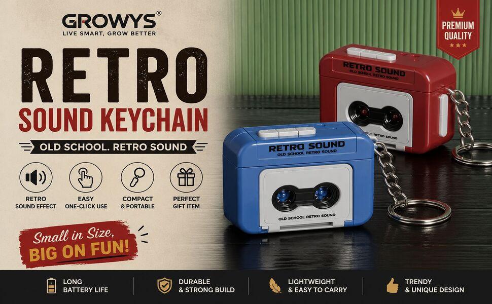 Retro Mini Tape Recorder Keychain with 15 Second Voice Recording & Playback, Vintage Cassette Design, Funny Voice Message Keyring, Gift for Kids & Adults (Multicolor) (Pack of 1)