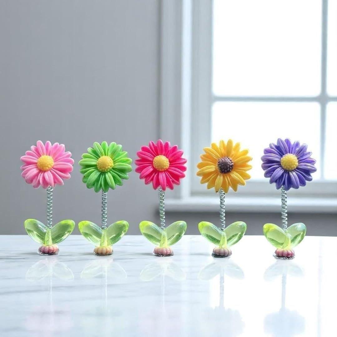 5pcs Mini Dancing Flower Bobble for Car Dashboard | Cute Spring Wobble Flower Decoration for Office Desk, Home & Gifts (Random Color)