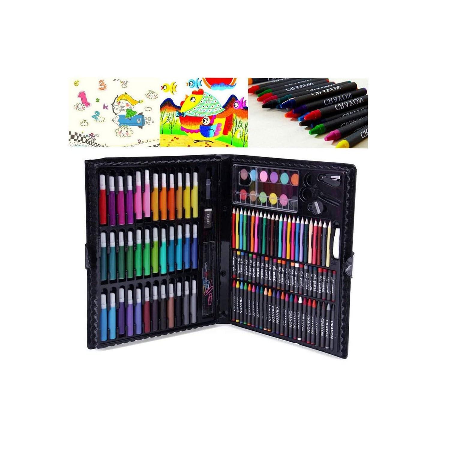 Children Deluxe Art Drawing Crayon Color Set for Kids Case Art and Craft Supplies Drawing and Painting Set Great Gift (150Pcs -Black)