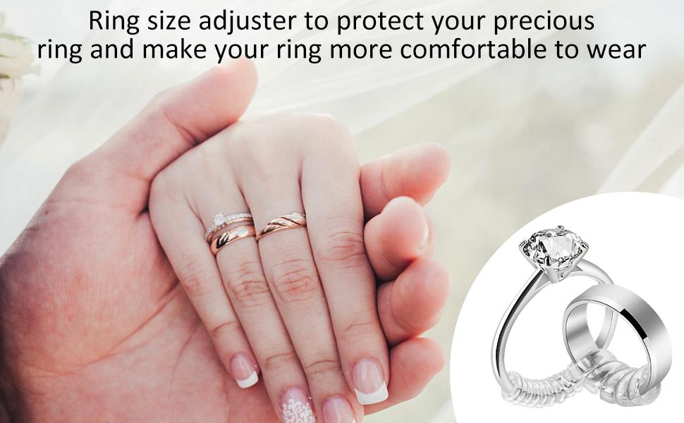 Ring Sizer Adjuster for Loose Rings, 16 Pack 4 Sizes | Invisible Ring Guards for Women and Men,Clear Silicone Ring Size Adjuster,Ring Resizer Tightener Spiral Ring Spacers Fitter