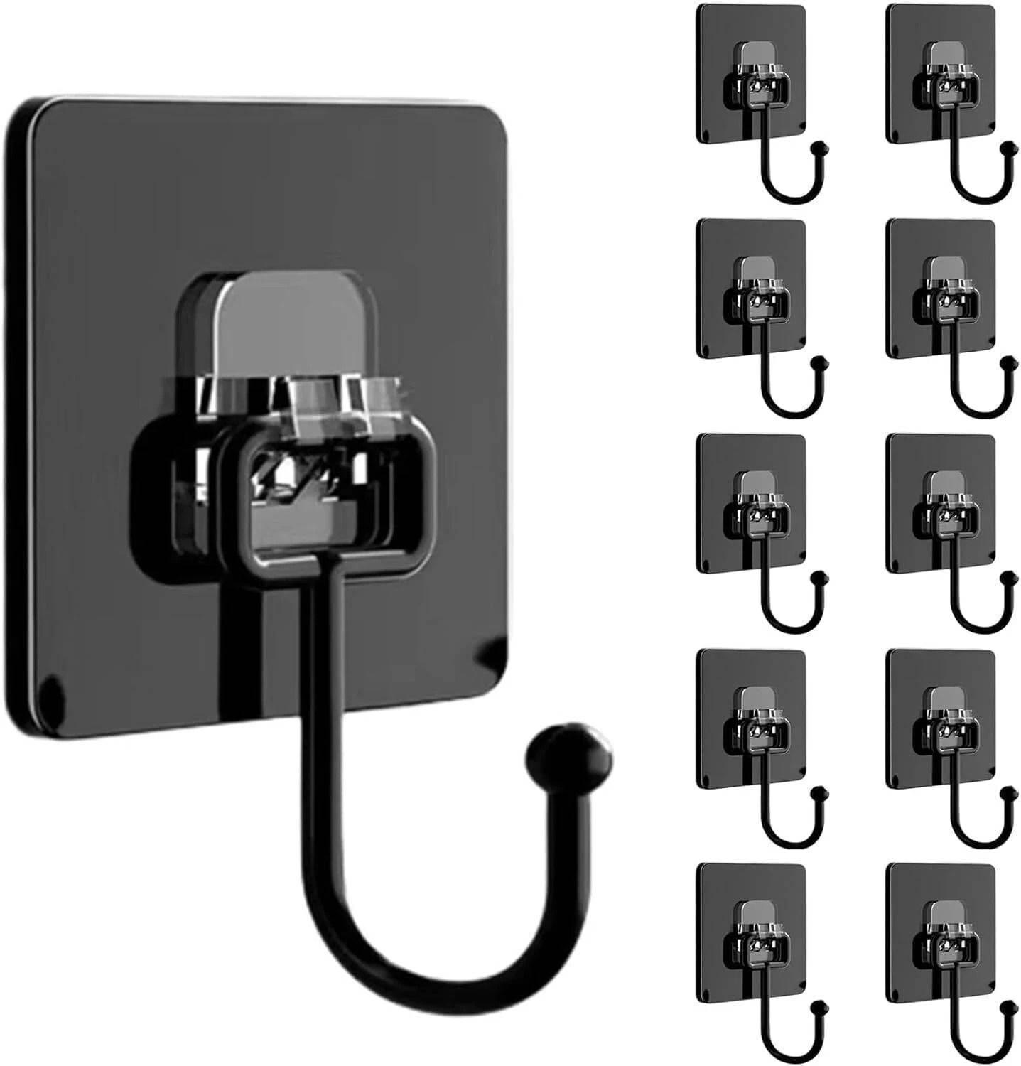QUEBLISS Self Adhesive Wall Hooks / Drill Free Hooks / Sticker Hanger Kitchen Bathroom Swivel Hook 10
