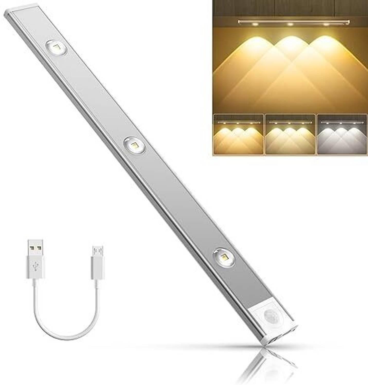 SPIRITUAL HOUSE Motion Sensor Under Cabinet Light Strip, 3 Colors Mode, Rechargeable, Wireless Night Lamp