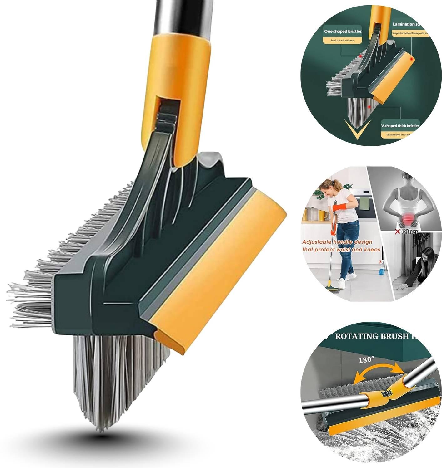 KlikNest 3 in 1 Bathroom Cleaner Brush Tiles, Floor Cleaning Scrub Brush With Long Handle Cleaning Brush, Cleaning Wipe