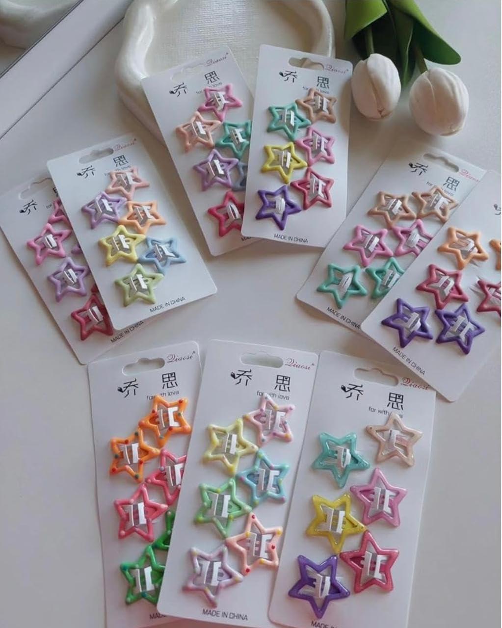 Set of 10 of Star Pattern Hair Clip Tic Tac In Multicolour in Cute Pattern of Star for Girls and Women